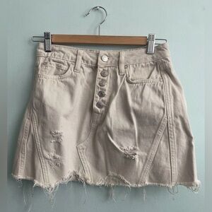 Free People Cream Distressed Mini Skirt